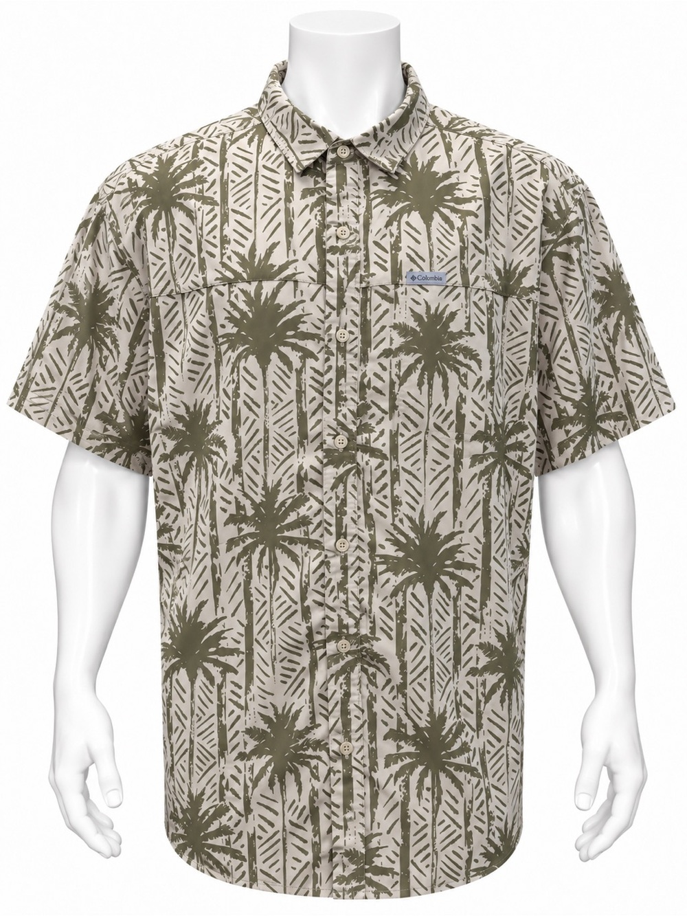 Columbia Tan Brown Floral Palm Tree Hawaiian Short Sleeve Men's Shirt Size XXL
